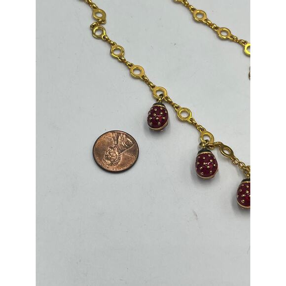 Joan Rivers Collection Vintage Seven Red Gold Tone Ladybug Dangle Necklace New - Picture 7 of 12